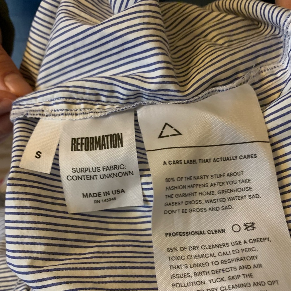 Reformation Banker Blue and White Pinstripe Dress - Picture 11 of 11